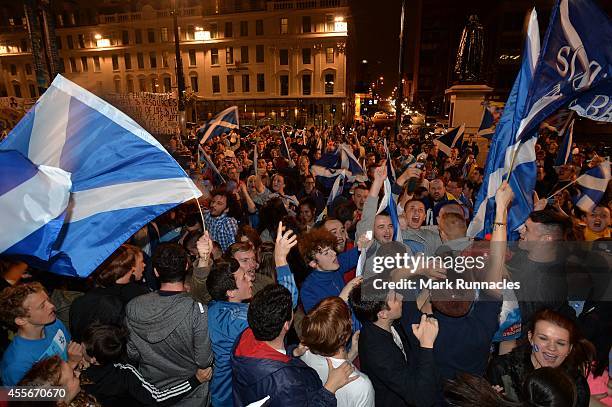 Yes" Supporters react to the polls closing in George Square as Scotland awaits the results of the Scottish Independence referendum vote on September...