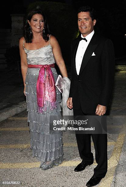 Princess Alexia of Greece and Denmark, and her husband Carlos Morales Quintana arrive for a private dinner organized by former King Constantine II of...