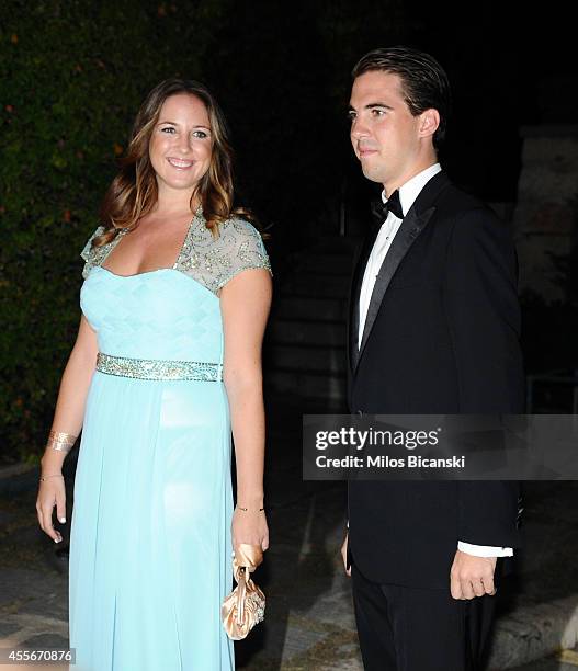 Princess Theodora of Greece and Denmark and Prince Philippos of Greece arrive for a private dinner organized by former King Constantine II of Greece...