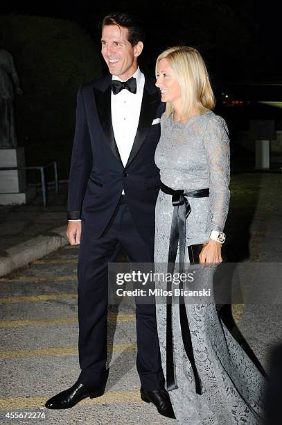 Crown Prince Pavlos of Greece with Crown Princess Marie-Chantal of Greece arrive for a private dinner organized by former King Constantine II of...