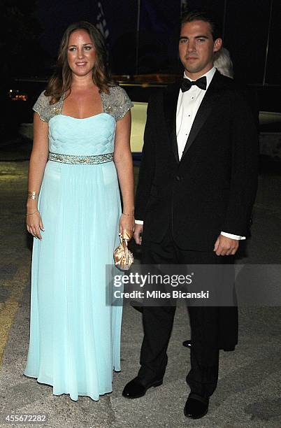 Princess Theodora of Greece and Denmark and Prince Philippos of Greece arrive for a private dinner organized by former King Constantine II of Greece...