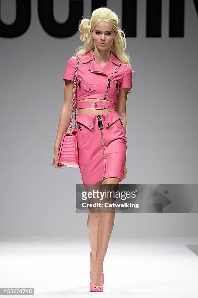 Model walks the runway at the Moschino Spring Summer 2015 fashion show during Milan Fashion Week on September 18, 2014 in Milan, Italy.