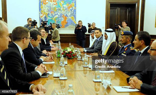 Serbian PM Tomislav Nikolic meets with Mohammed bin Zayed Al Nahyan the Crown Prince of Abu Dhabi in Belgrade, Serbia, December 12, 2013.