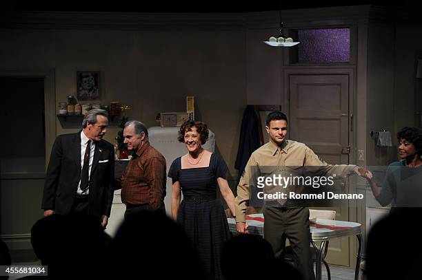 Actor James McCaffrey, Joe Lisi, Karen Ziemba, Jonny Orsini and Brenda Pressley take abow during curtain call at Acorn Theatre on September 18, 2014...