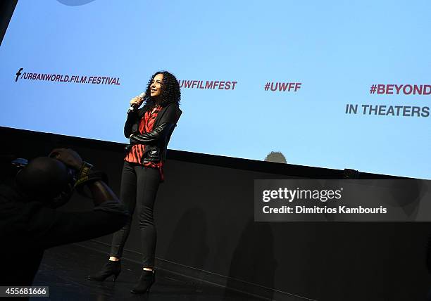 Writer/director Gina Prince-Bythewood speaks onstage at BEYOND THE LIGHTS opening The Urbanworld Film Festival at SVA Theater on September 18, 2014...