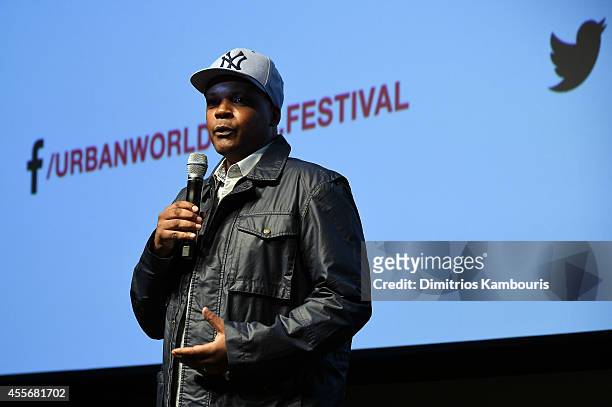 Producer Reggie Rock Bythewood speaks onstage at BEYOND THE LIGHTS opening The Urbanworld Film Festival at SVA Theater on September 18, 2014 in New...