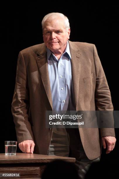 Actor Brian Dennehy takes his curtain call during "Love Letters" Broadway Opening Night at The Brooks Atkinson Theatre on September 18, 2014 in New...