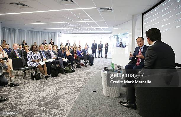 World Bank Group President Jim Yong Kim answers questions from the audience at Bloomberg on September 19, 2014 in Sydney, Australia. Jim Yong Kim is...