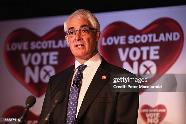 Leader of the Better Together campaign, Alistair Darling, gives a press conference at the campaign Headquarters at the Marriott Hotel on September...