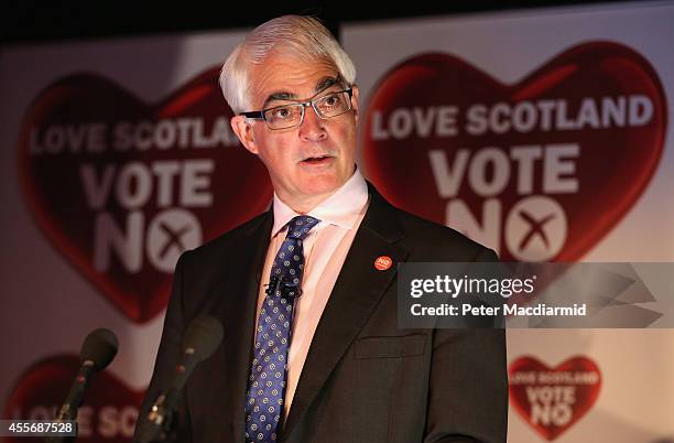 Leader of the Better Together campaign, Alistair Darling, gives a press conference at the campaign Headquarters at the Marriott Hotel on September...