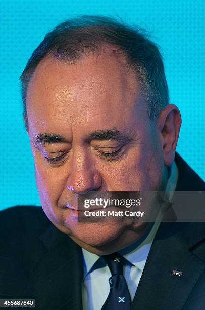 First Minister Alex Salmond delivers a speech to supporters at Our Dynamic Earth on September 19, 2014 in Edinburgh, Scotland. The majority of...
