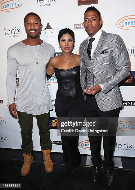 Actor Michael B. Jordan, singer Toni Braxton and TV personality Nick Cannon attend the Stars Get Lucky For Lupus: 6th Annual Poker Tournament at...