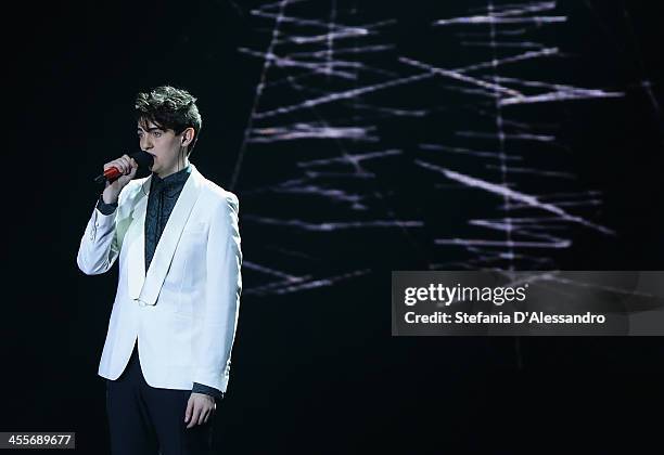 Michele Bravi performs at ''X Factor'- The Final on December 12, 2013 in Milan, Italy.