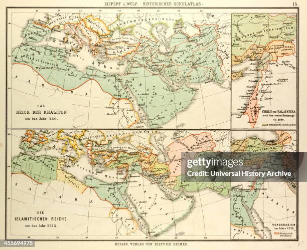 Map Of The Umayyad Caliphate Empire In 750 And The Islamic Empire In 1215.