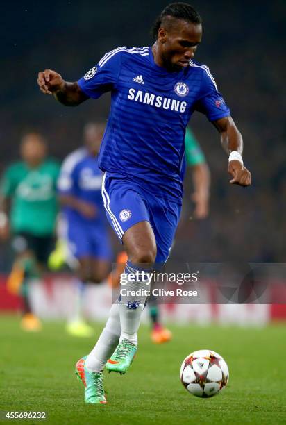 Didier Drogba of Chelsea in action during the UEFA Champions League Group G match between Chelsea and FC Schalke 04 on September 17, 2014 in London,...