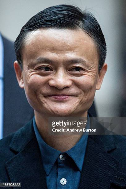 Executive Chairman of Alibaba Group Jack Ma poses for a photo outside the New York Stock Exchange prior to the company's initial price offering on...