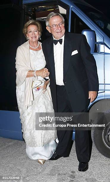 King Constantine II of Greece and Queen Anne-Marie of Greece attend private dinner to celebrate their Golden Wedding at Yacht Club on September 18,...