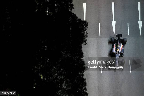 Esteban Gutierrez of Mexico and Sauber F1 drives during practice ahead of the Singapore Formula One Grand Prix at Marina Bay Street Circuit on...