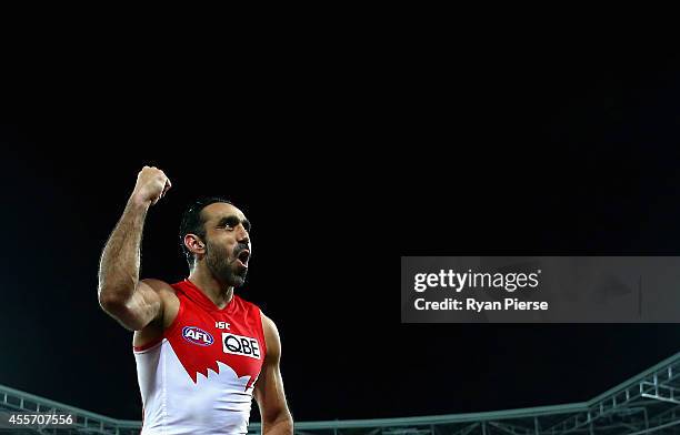 Adam Goodes of the Swans is chaired off after his 350th AFL match during the 1st Preliminary Final AFL match between the Sydney Swans and the North...