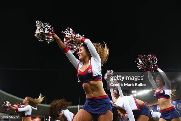 The Roosters cheergirls perform during the 1st NRL Semi Final match between the Sydney Roosters and the North Queensland Cowboys at Allianz Stadium...