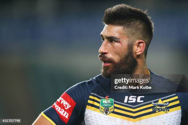 James Tamou of the Cowboys looks on during the 1st NRL Semi Final match between the Sydney Roosters and the North Queensland Cowboys at Allianz...