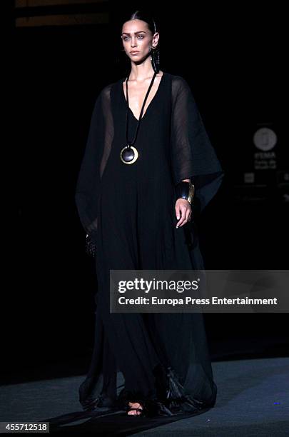 Model showcases designs by Roberto Verino on the runway during Mercedes Benz Fashion Week Madrid Spring/Summer 2015 at Ifema on September 12, 2014 in...