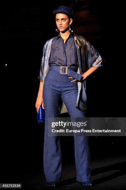 Model showcases designs by Roberto Verino on the runway during Mercedes Benz Fashion Week Madrid Spring/Summer 2015 at Ifema on September 12, 2014 in...