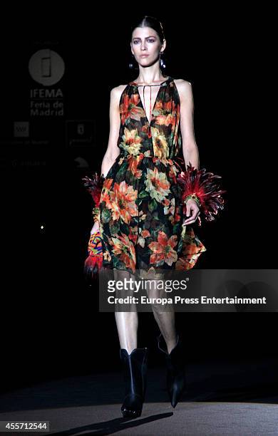 Model showcases designs by Roberto Verino on the runway during Mercedes Benz Fashion Week Madrid Spring/Summer 2015 at Ifema on September 12, 2014 in...
