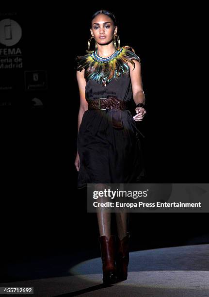Model showcases designs by Roberto Verino on the runway during Mercedes Benz Fashion Week Madrid Spring/Summer 2015 at Ifema on September 12, 2014 in...
