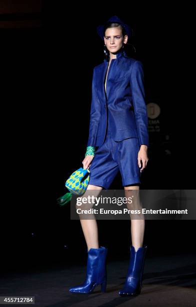 Model showcases designs by Roberto Verino on the runway during Mercedes Benz Fashion Week Madrid Spring/Summer 2015 at Ifema on September 12, 2014 in...