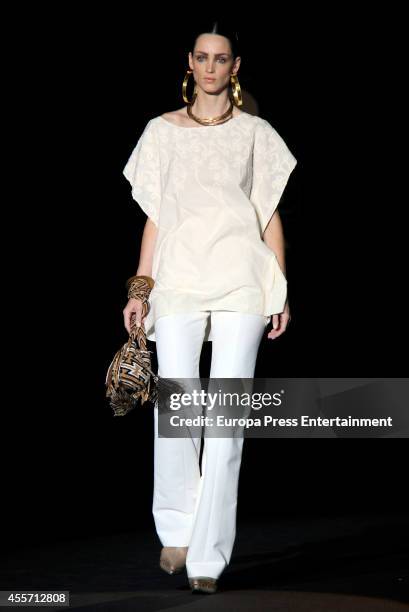 Model showcases designs by Roberto Verino on the runway during Mercedes Benz Fashion Week Madrid Spring/Summer 2015 at Ifema on September 12, 2014 in...