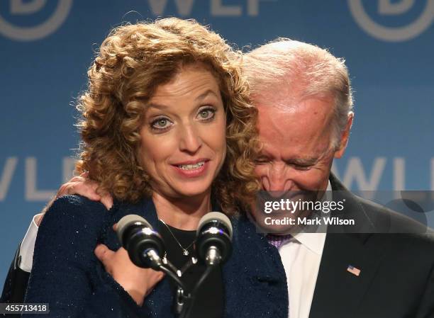 Chair Rep. Debbie Wasserman Schultz introduces Vice President Joseph Biden during the Democratic National Committee's Women's Leadership Forum,...