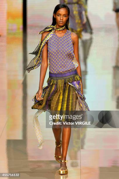 Model walks the runway during the Just Cavalli Ready to Wear show as part of Milan Fashion Week Womenswear Spring/Summer 2015 on September 18, 2014...