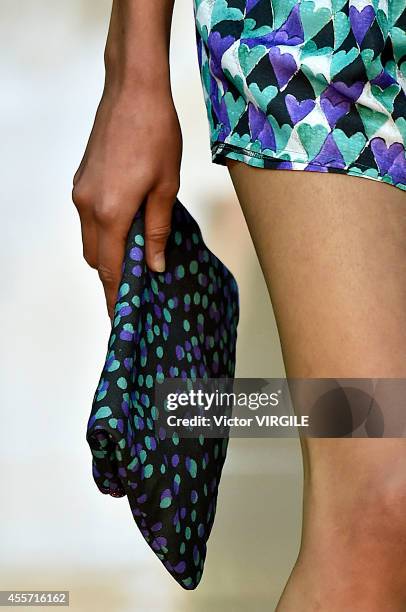 Model walks the runway during the Just Cavalli Ready to Wear show as part of Milan Fashion Week Womenswear Spring/Summer 2015 on September 18, 2014...