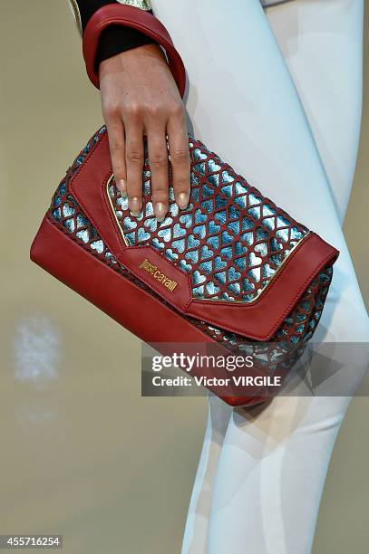 Model walks the runway during the Just Cavalli Ready to Wear show as part of Milan Fashion Week Womenswear Spring/Summer 2015 on September 18, 2014...