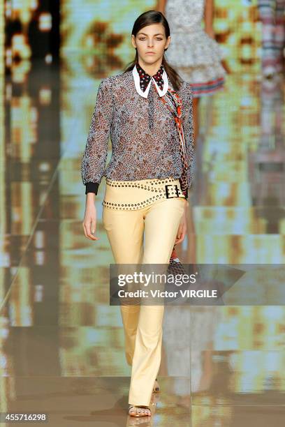 Model walks the runway during the Just Cavalli Ready to Wear show as part of Milan Fashion Week Womenswear Spring/Summer 2015 on September 18, 2014...