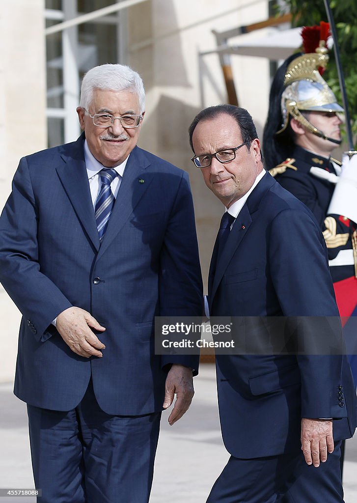 French President Francois Hollande Receives Mahmoud Abbas At Elysee Palace In Paris