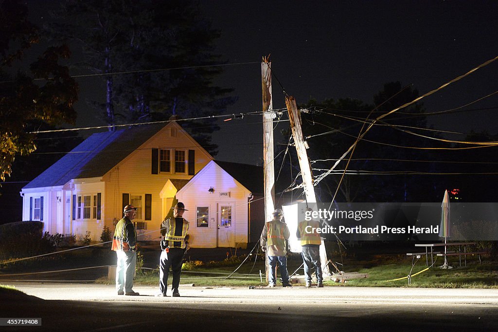 Utility pole snapped in two in Scarborough