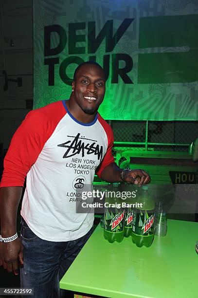 Sports Analyst Takeo Spikes visits the Mountain Dew BevLab at the Dew Tour Brooklyn Mountain Dew Kickoff Party on Thursday, Sept. 18 at the House of...