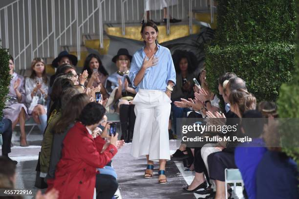 Alessandra Facchinetti walks the runway during the Tod's show as a part of Milan Fashion Week Womenswear Spring/Summer 2015 on September 19, 2014 in...
