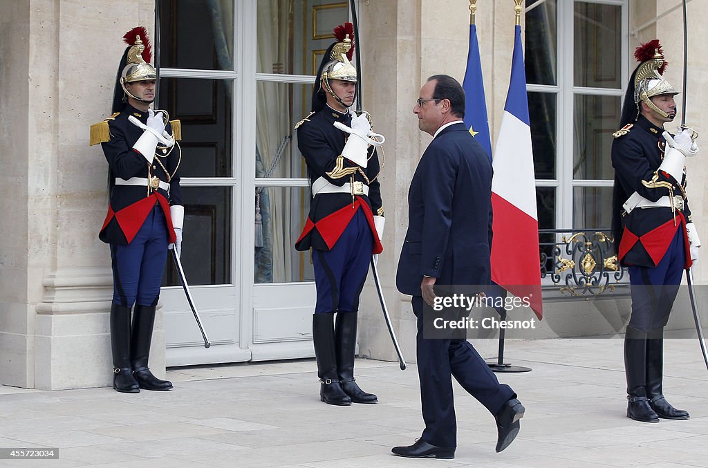French President Francois Hollande Receives Mahmoud Abbas At Elysee Palace In Paris
