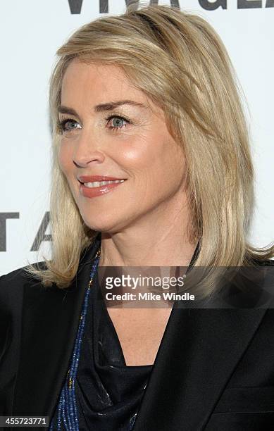Actress Sharon Stone attends the 2013 amfAR Inspiration Gala Los Angeles presented by MAC Viva Glam at Milk Studios on December 12, 2013 in Los...