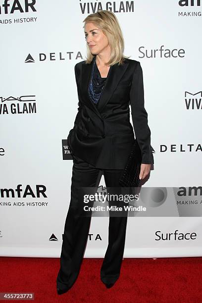 Actress Sharon Stone attends the 2013 amfAR Inspiration Gala Los Angeles presented by MAC Viva Glam at Milk Studios on December 12, 2013 in Los...