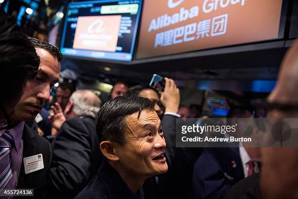 Founder and Executive Chairman of Alibaba Group Jack Ma attends the company's initial price offering at the New York Stock Exchange on September 19,...