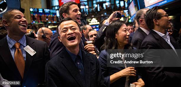 Founder and Executive Chairman of Alibaba Group Jack Ma attends the company's initial price offering at the New York Stock Exchange on September 19,...