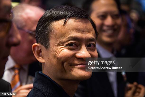 Founder and Executive Chairman of Alibaba Group Jack Ma attends the company's initial price offering at the New York Stock Exchange on September 19,...