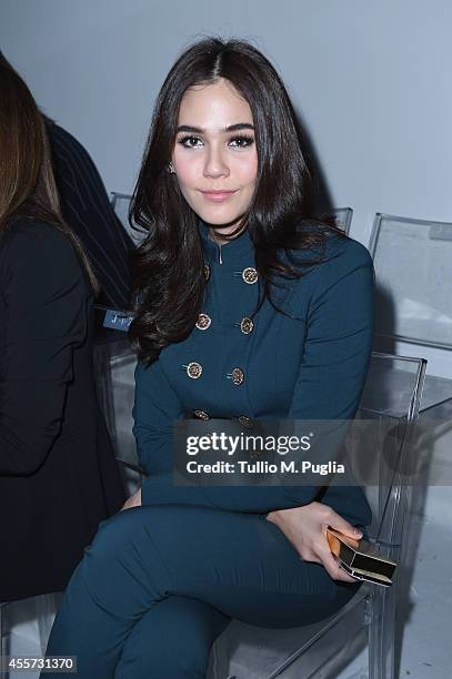 Araya A. Hargate attends the Versace show during the Milan Fashion Week Womenswear Spring/Summer 2015 on September 19, 2014 in Milan, Italy.