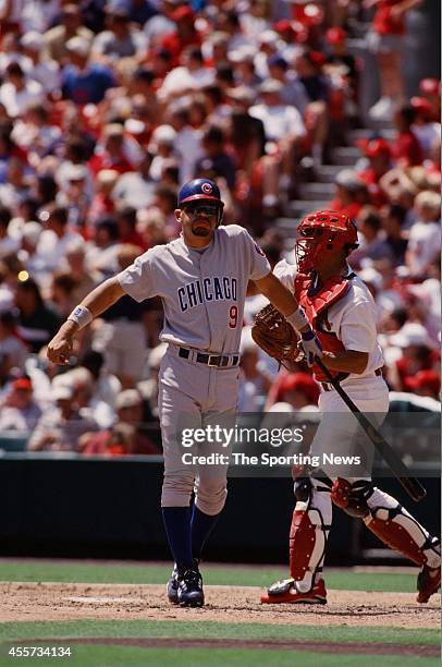 Benito Santiago of the Chicago Cubs bats against the St. Louis Cardinals at Busch Stadium on August 14, 1999 in St. Louis, Missouri. The Cubs beat...