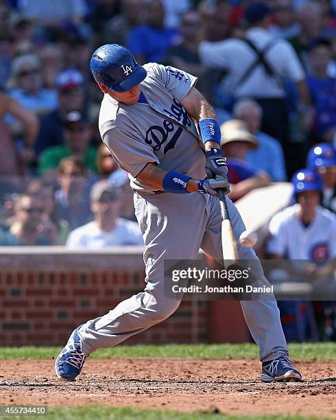 Ellis of the Los Angeles Dodgers hits a two-run home run, his second of the game, in the 3rd inning against the Chicago Cubsat Wrigley Field on...