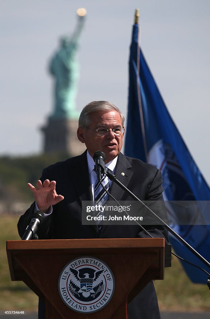 Immigrants Become US Citizens During Naturalization Ceremony At Liberty State Park